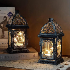 TRIROCKS Pack of 2 LED Fairy Lights Metal Battery Operated Hanging Lantern Small Table Lamps Wireless Batteries Light for Camping Outdoor Garden Table Children Family Room Wall Decoration Dining Table