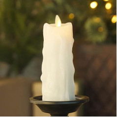 Luminara White Heavy Wax Drop Candle nedegoša svece ar lielu pilienu LED stabiņš no īsta vaska, bez smaržas, pilienveida, ar taimera funkciju (6,3 x 16,5 cm)