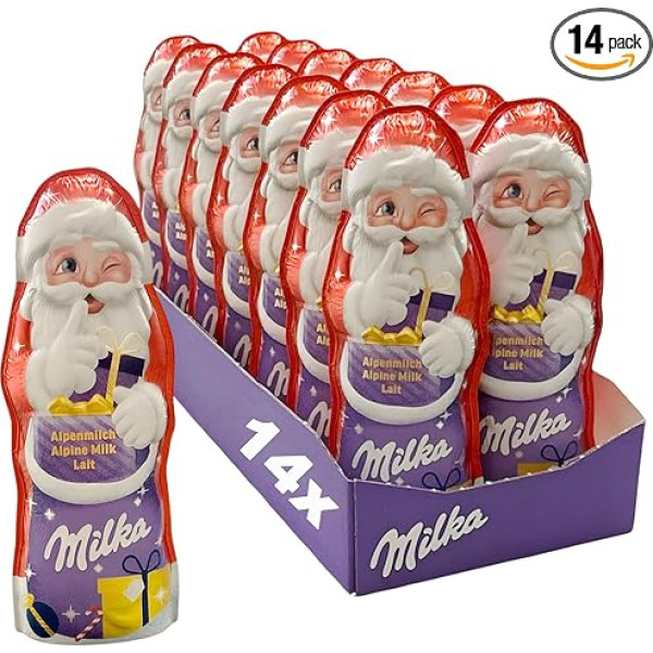 Milka Santa Alpine Milk 14 x 90 g I Šokolādes Ziemassvētku vecīša lielā iepakojumā I Ziemassvētku šokolāde no 100% Alpu piena