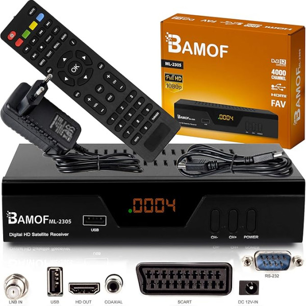 hd-line Bamof 2305 Digitālais satelīta uztvērējs - (HDTV, DVB-S/S2, HDMI, SCART, 2x USB 2.0, Full HD 1080p) [iepriekš ieprogrammēts Astra Hotbird Türksat] [A+++ enerģijas klase]