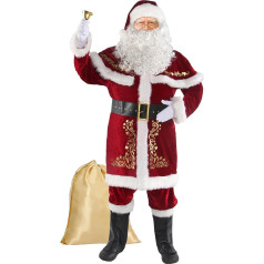 Boveco Christmas Santa Costume for Men Adults 12 Pieces Santa Suit Deluxe Professional Velvet Outfit for Christmas