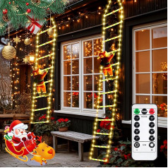 Purpledi LED Santa Claus Ladder Fairy Lights - 3 Metres 310 LED Outdoor Christmas Lights with Santa Fairy Lights Christmas Tree Window 8 Modes Warm White Plug for Window Christmas Decoration