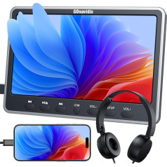 GOnavidio 12,5 collu DVD atskaņotājs ar HDMI ieeju, austiņas, liels ekrāns, auto televizors ar austiņu atbalstu USB/SD karte, 1080P video, bezreģionāls, pēdējā atmiņa