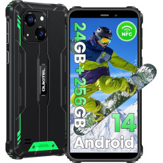OUKITEL WP32Pro Android 14 āra mobilais tālrunis bez līguma, 6 collu HD+ Octa-Core viedtālrunis 24GB + 256GB 4G viedtālrunis, 6300mAh akumulators, IP68 ūdensizturīgs, 5+20MP kamera, Dual SIM, OTG Green