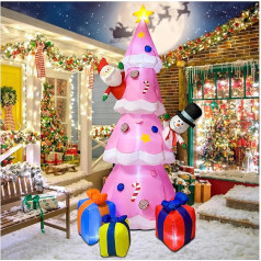 9 ft Inflatable Christmas Tree, Pink Christmas Tree with Santa and Snowman, Gift Box, Inflatable Christmas Decoration for the Garden with Integrated LED Lights for Christmas Parties