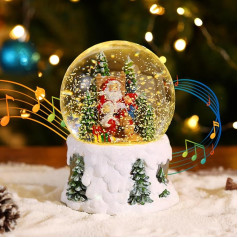 Lewondr Christmas Snow Globe, Santa Christmas Music Box with Light & Swirling Snowflake, Christmas Decoration Indoor Light, Battery Operated/USB, Christmas Tree Decoration for Home, White