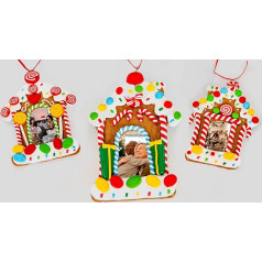 SHATCHI Ziemassvētku eglīte karājas dekorēts ar Candy Cane personalizētu foto rāmis Ziemassvētku eglīte sienas mājas rotājumi ornamenti komplekts 3 11x7cm