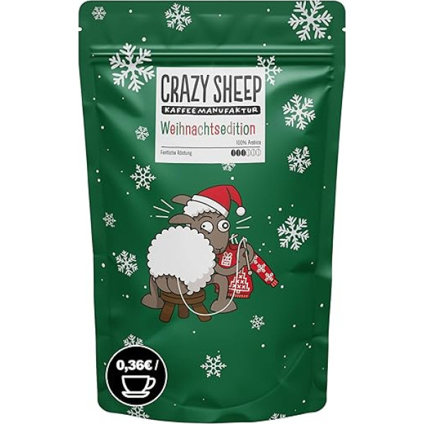 Crazy Sheep - augstākās kvalitātes kafijas pupiņas - dāvana Ziemassvētkiem - Espresso Christmas Edition 500g - ar Brazīlijas Arabikas pupiņām - riekstu aromāts un viegla šokolādes garša