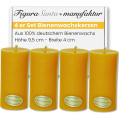 Figura Santa® Beeswax Advent Candles Set of 4 Candles Advent Wreath Pillar Candles Made of 100% Beeswax Christmas Candles Size: 9.5 x 4 cm Long Burning Time Approx. 19 Hours