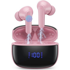 Bluetooth austiņas, bezvadu Bluetooth 5.3 In-Ear austiņas ar 4 ENC trokšņu slāpēšanas mikrofonu, bezvadu austiņas, dziļa basa bezvadu austiņas, 50 stundas, IP7 ūdensizturīgas austiņas, LED displejs, rozā krāsā