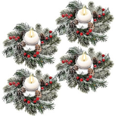 KAHEIGN 4 Piece Christmas Pine Cone Candle Ring Garland