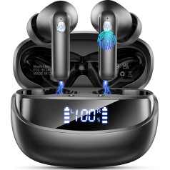 Bluetooth austiņas, bezvadu Bluetooth 5.4 HiFi Stereo, In-Ear austiņas ar ENC trokšņu slāpēšanas mikrofoniem, bezvadu austiņas, 50 stundu atskaņošanas laiks, IP7 ūdensizturīgas austiņas ar LED displeju, USB-C