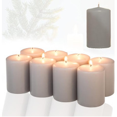 Candelo Set of 8 Candles Christmas Ambience Pillar Candles – Grey – 4.8 cm x 8 cm – Christmas Candles for Advent Wreath – Advent Candle Christmas Decoration