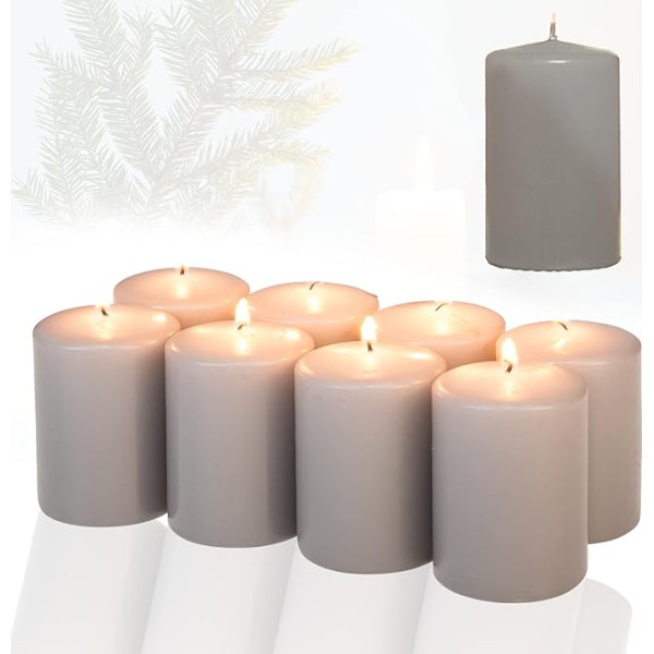 Candelo 8 sveču komplekts Ziemassvētku atmosfēras svecēm - pelēks - 4,8 cm x 8 cm - Ziemassvētku sveces Adventes vainagam - Adventes sveces Ziemassvētku dekorēšanai