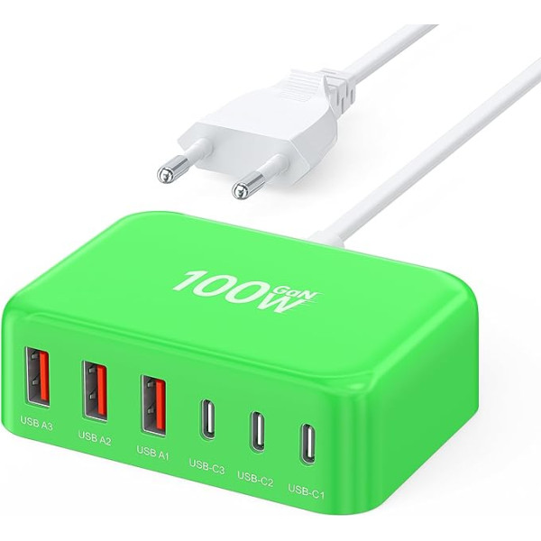 USB C lādētājs, 100 W 6 portu USB C adapteris ar USB-C un USB-A, ātrais lādētājs PD 3.0 USB C lādētājs iPhone 15 14 13 13 12 11 SE XS XR 8, iPad, Samsung, mobilajiem telefoniem