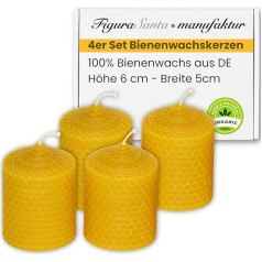 4 small honeycomb candles. Pure beeswax candles from the black forest manufactory . Height 6 cm, diameter 5 cm.