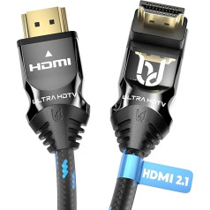 Ultra HDTV 90° 8K HDMI 2.1 kabelis - 5 m īss, leņķveida spraudnis, 48 Gbps, 8K@60Hz, 4K@120Hz, aizsardzība pret pārlocījumiem, augstas kvalitātes neilona apvalks, TV, monitoram, PS5, Xbox, mājas izklaidei