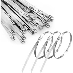100 nerūsējošā tērauda kabeļu saites, 300 x 4,6 mm stiepļu sieta žogu saites, pašbloķējošas metāla saites, kabeļu saites, izturīgas pret UV starojumu, fiksētiem žogiem, izplūdes caurulēm, kabeļu saišķošanai, dārza kopšanai