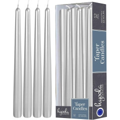 Hyoola Taper Candles - 30 cm Metallic Silver, Drip-Free Table Candles - Candles Long Burning Time 10 Hours - Pack of 12