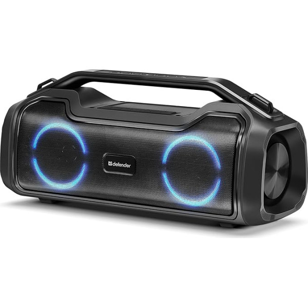 Defender Bluetooth skaļrunis Beatbox 50, IPX5 ūdensnecaurlaidīgs, 50W ballīšu bumbokss ar stereo skaņu, LED gaismu iekštelpām un ārpus telpām, portatīva Hi-Fi mūzikas kaste ar ekvalaizeru un iebūvētu barošanas bloku