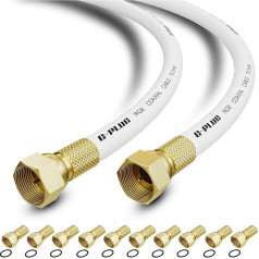 G-PLUG 30 m koaksiālais kabelis TV RG6 antenas kabelim, satelīta TV pagarinājums satelīta kabelim ar F savienotāju, koaksiālais kabelis TV, HDTV, radio, Full HD, ar 10 F savienotāju kompresijas spraudni, balts
