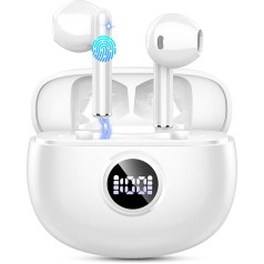 Bluetooth austiņas, bezvadu Bluetooth 5.3 In-Ear austiņas ar 4 ENC mikrofoniem, 40H atskaņošanas laiks, LED displejs, bezvadu austiņas, HiFi stereo trokšņu slāpēšanas austiņas, IP7 ūdensizturīgas austiņas, baltas krāsas