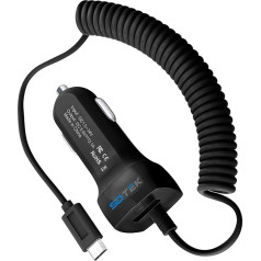 SDTEK USB C tipa auto lādētājs ar kabeli, saderīgs ar Samsung Galaxy S8/S9/S10/S20/S21/S22, A12/A13/A03s, Xcover, Google Pixel, Huawei, Moto + USB uzlādes ports (melns)