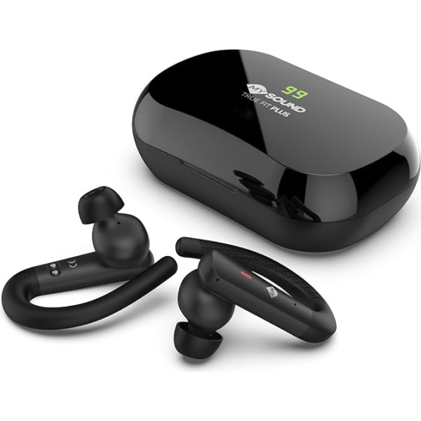 Meliconi Mysound True Fit Plus True Wireless Bluetooth 5.3 austiņas, melnas, ideāli piemērotas sportam, skārienvadība, uzlādes korpuss ar LED, 32 stundu akumulatora darbības laiks