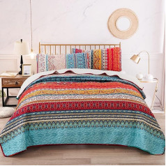 WONGS BEDDING Gultas pārklājs, 220 x 240 cm, gultas pārklājs, Boho sega, sega, 3 gabalu stepēta sega, divguļamā gulta, mikrošķiedras sega, ar 2 spilvendrānām, 50 x 70 cm, guļamistabai, kā dīvāna pārklājs (bohēma)