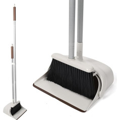 Jekayla Broom and Dustpan Set with Long Handle, Dustpan and Hand Brush, Brown and White