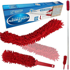 Telescopic Microfibre Duster with Long Handle and Washable Head – Microfibre Dust Catcher Attracts Dust and Dirt & the Telescopic Handle Makes Cleaning Easy + Free Bonus Hand Duster