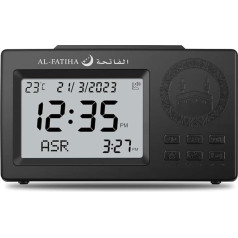 Al salama musulmaņu lūgšanu modinātāja modinātāja pulkstenis Digitālais LCD automātiskais islāma galda pulkstenis Daudzfunkcionālais azāna pulkstenis Laika atgādinājums (melns)