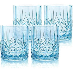 BELLAFORTE Set of 4 Shatterproof Tritan Plastic 13oz Myrtle Beach Unbreakable Crystal Cut Old Fashioned Drinking Glasses for Whiskey BPA Free Dishwasher Safe Blue