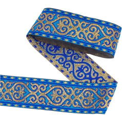 PH PandaHall 7,66 jards Vintage žakarda lenta, 5,1 cm ziedu emobridered lentes Boho austas lentes šūšanas apdares lentes šūšanai apģērbu rokdarbu somu rotājumu rotājumi, zila
