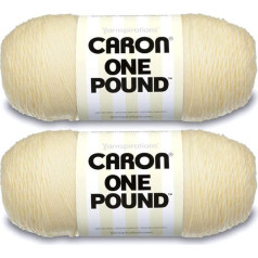 Caron One Pound Cream Yarn - 2 pakuotės po 16 uncijų - Akrilas - 4 vidutinio sunkumo (Worsted) - 800 metrų - Mezgimas / nėrimas