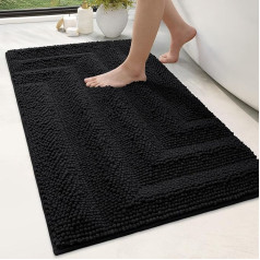 DEXI Vannas istabas paklājs 60 x 110 cm, šenila pūkains vannas paklājs, vannas paklājs, neslīdošs, mazgājams, absorbējošs vannas paklājs, mīksts dušas paklājs vannas istabai, melns