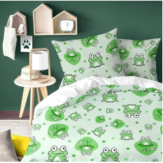 Yasida Frog Green Gultas veļa Mint 135 x 200 cm Boys Cartoon Animal with Lotus Leaf Green Eye Protection Gultas veļa bērniem un pusaudžiem Mikrošķiedras gultas veļa 135 x 200 cm komplekts ar 1 spilvendrānu