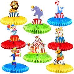 TourKing 8 cirka karnevāla dzīvnieku ballīšu komplekts Honeycomb Centrepieces galda rotājumiem Cirka tematiskās ballītes piederumi 3D galda rotājumi dzimšanas dienai bērnu svētkiem
