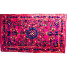 Oriģināls Kikan Suzani taisnstūra ziedu gobelēns Indijas sienas piekaramais izšūts kokvilnas skrējējs Etniskā boho stilā (rozā)