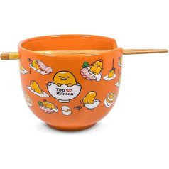 Silver Buffalo Sanrio Gudetama Japāņu Ramen trauku komplekts, Ramen bļoda, nūjiņas, 20 unces