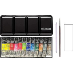 Sennelier Watercolour Paint Extra Fine Set 12 x 10 ml Tubes Watercolour Painting Box, Metal Box, with Brush and Smudge, Made in France (France Import)