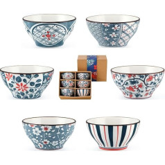 Home & Treat 6 gab. keramikas trauku komplekts (10oz) | Japāņu porcelāna trauku dāvanu komplekts | Daudzfunkcionāls rīsu zupai, suši, nūdelēm, nūdeļiem, augļiem un desertiem