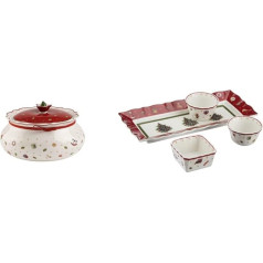 Villeroy & Boch Toy's Delight vidēja uzglabāšanas burka, augstas kvalitātes porcelāns, balta/sarkana & Toy's Delight mērču komplekts, 4 gabali, augstas kvalitātes porcelāns, balts/daudzkrāsains