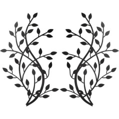 Meltset M etal Tree Leaf Wall Decoration Grapevine Olive Leaf Branch Wall Art Black Wrought Iron Artwork Dekoratīvās sienas skulptūras virs gultas Dzīvojamā istaba Iekštelpu un āra (Pack of 2)