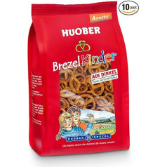 Huober Organic Pretzel Children, mazie kliņģeri no biodinamiski audzētas speltas speltas, bez sāls, bez palmu taukiem, Demeter, 125 g (10 gab.)