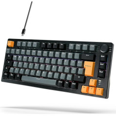 ARZOPA 75% mehāniskā tastatūra, blīvējuma spēļu tastatūra, vadu QWERTZ Rainbow Backlight Compact 81 taustiņu skaļuma regulēšana PC, Windows un Mac - K81