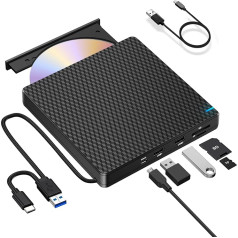 NOLYTH Ārējais DVD disks, CD diska ārējais USB C, ārējais CD/DVD ierakstīšanas atskaņotājs ar 2 USB pieslēgvietām, SD TF slots, portatīvais ārējais CD disks portatīvajam datoram MacBook Mac Windows 11 Linux