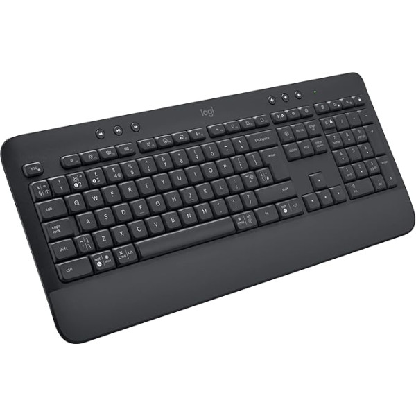 Logitech Signature K650 Comfort bezvadu tastatūra ar plaukstas balstu, BLE Bluetooth/Logi Bolt USB uztvērējs, Soft Touch tastatūra, Numpad, PC/Windows/Mac, angļu QWERTY - pelēka