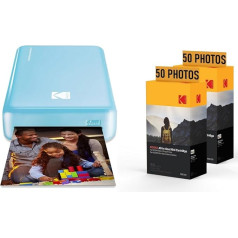 KODAK PM220 fotoprinteris un 2 kasetnes MSC50 - Fotoattēli 5,4 x 8,6 cm, Wi-Fi, saderīgs ar iOS un Android - zils