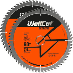 TCT Extreme Gehrungssägetisch, Sägeblatt 216mm x 30mm, Holzsägeblatt, piemērots LS0815, DWS777, KGS216 (Packung mit 2, 60 Zähne blatt), WELLCUT